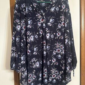 Cato Navy Floral Blouse with Red Accents